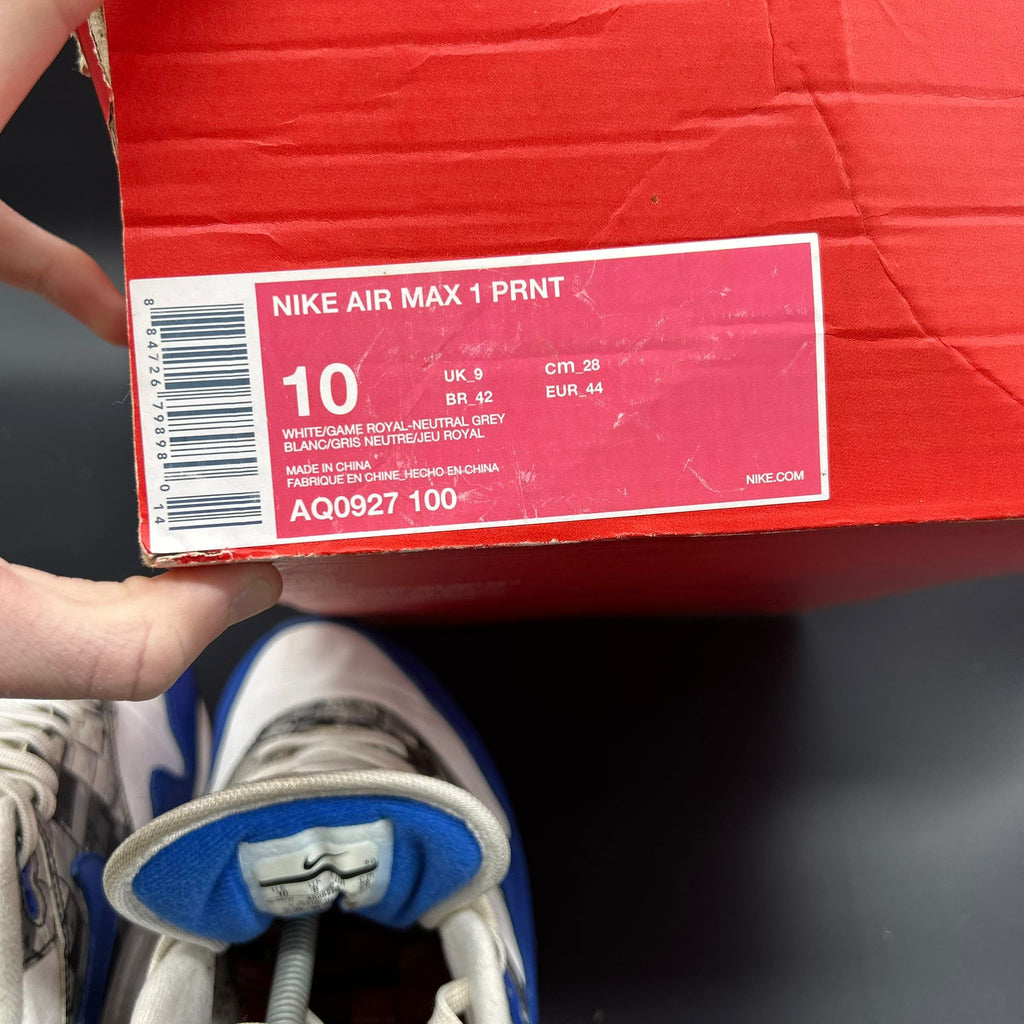 Nike Air Max 1 PRNT — White/Game Royal/Neutral Grey (Used)