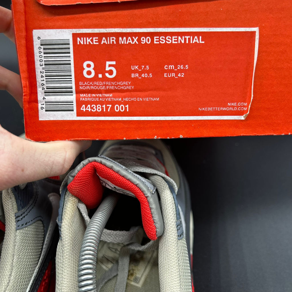 Nike Air Max 90 Essential — Black/Red/French Grey (Used)