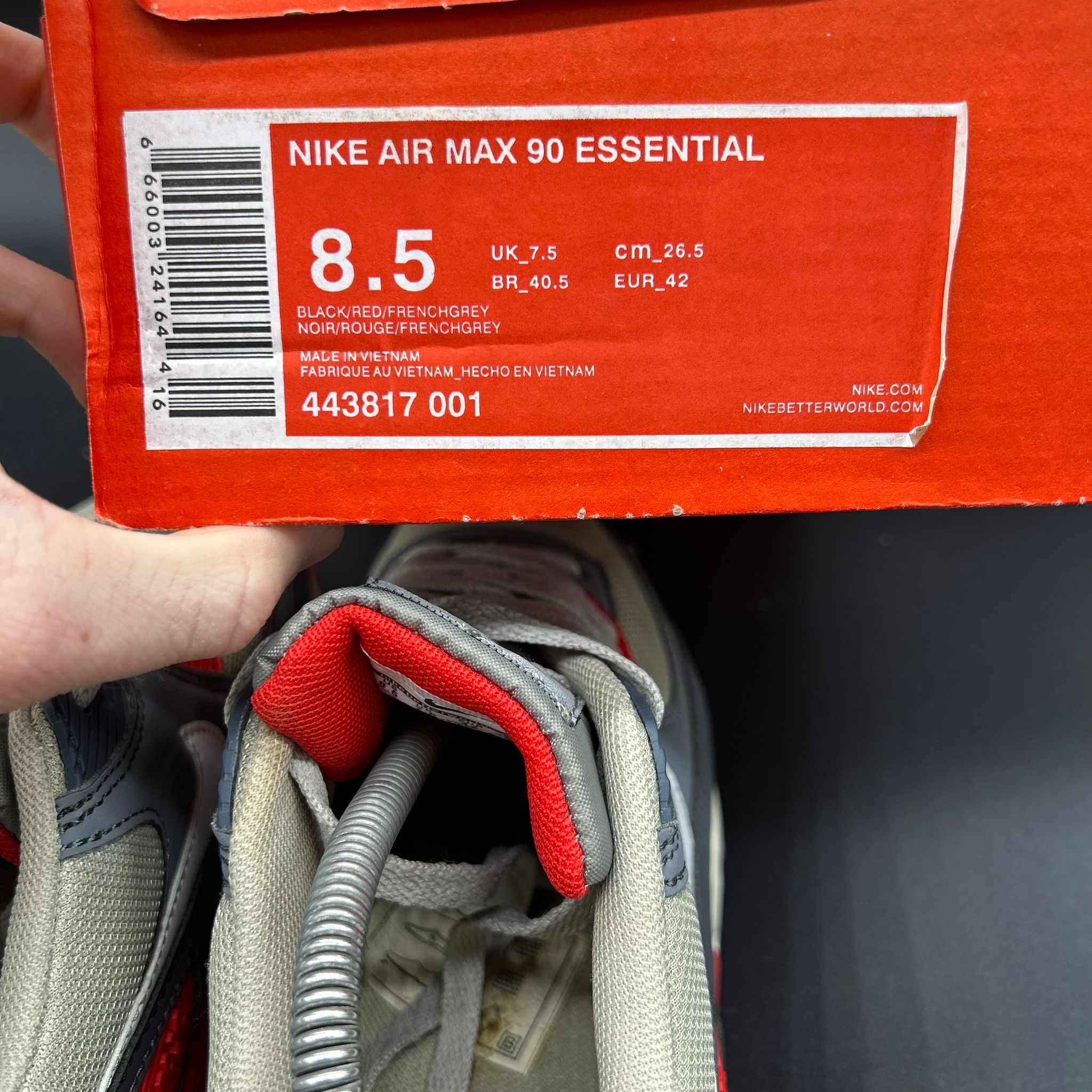 Nike Air Max 90 Essential — Black/Red/French Grey (Used)