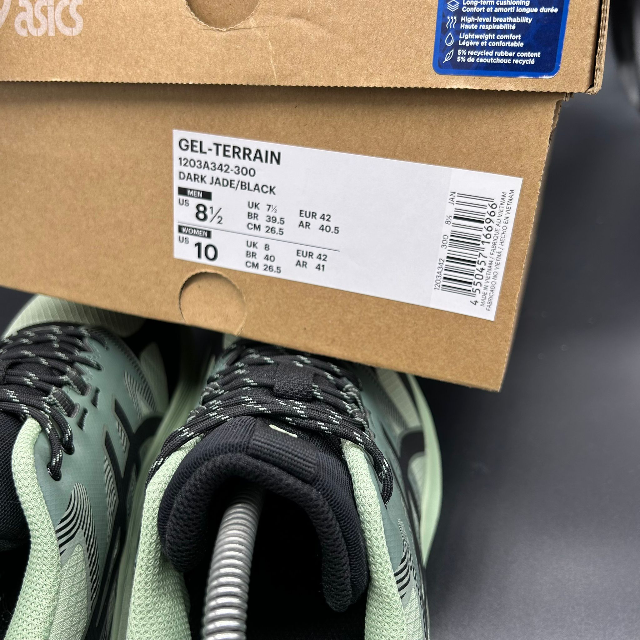 Asics Gel-Terrain – Dark Jade/Black – EU 42 / US 8.5 (Brand New with Box)